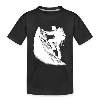 Wanderer beim Klettern am Berggipfel Felsen - Kinder Premium Bio T-Shirt - Schwarz - Vorne