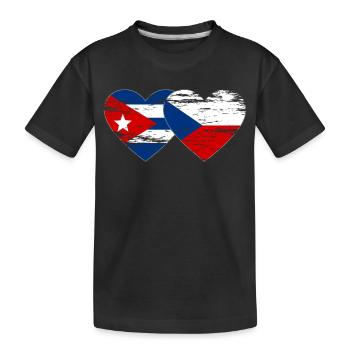 Kuba Tschechien Flagge Herz used - Kinder Premium Bio T-Shirt - Schwarz - Vorne