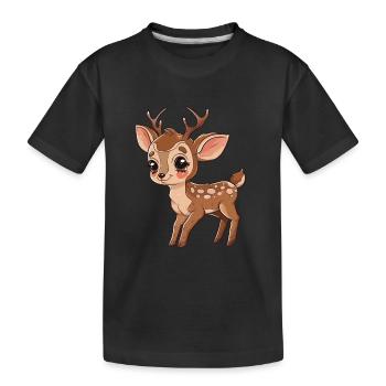 Niedliches Rehkitz Mit Funkelnden Augen - Kinder Premium Bio T-Shirt - Schwarz - Vorne