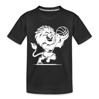 Clever lion with basketball while shooting basket - Kids' Premium Organic T-Shirt - black - Front