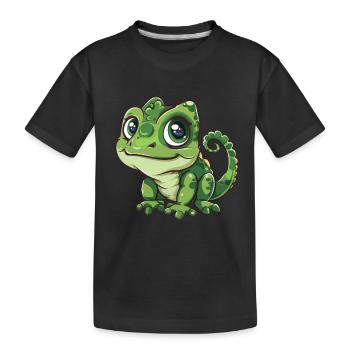 Mignon ami caméléon aux yeux verts - T-shirt bio Premium Enfant - noir - Devant