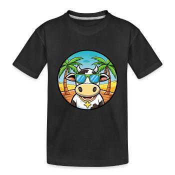 Kuh Lustige Cartoon Sommer Strand Sonnenbrille Aufkleber - Kinder Premium Bio T-Shirt - Schwarz - Vorne