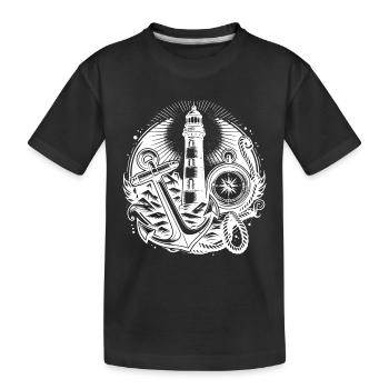 Coastal lighthouse with compass, anchor and light - Kids' Premium Organic T-Shirt - black - Front