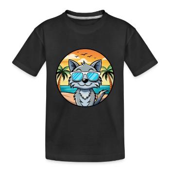 Australian Mist Cat Breed Cartoon Sunglasses Beach - Kids' Premium Organic T-Shirt - black - Front