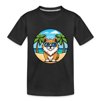 Tibetischer Spaniel Hund Rasse Cartoon Sonnenbrille Strand - Kinder Premium Bio T-Shirt - Schwarz - Vorne