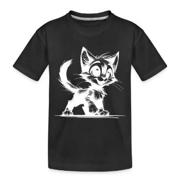 Lächelndes Katzen Stubentiger Kinder Zeichnung - Kinder Premium Bio T-Shirt - Schwarz - Vorne