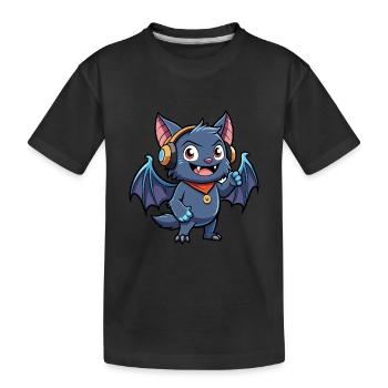 Fledermaus Lustige Zeichentrickfigur Kopfhörer Musik - Kinder Premium Bio T-Shirt - Schwarz - Vorne