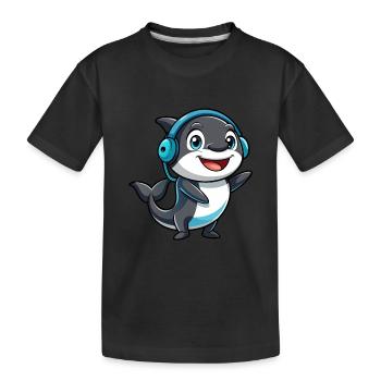 Orca Lustige Zeichentrickfigur Kopfhörer Musik - Kinder Premium Bio T-Shirt - Schwarz - Vorne