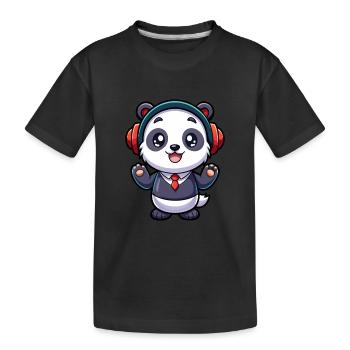 Panda Lustige Zeichentrickfigur Kopfhörer Musik - Kinder Premium Bio T-Shirt - Schwarz - Vorne