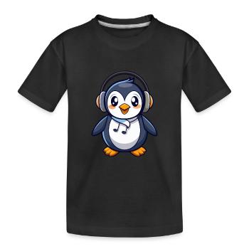 Pinguin Lustige Zeichentrickfigur Kopfhörermusik - Kinder Premium Bio T-Shirt - Schwarz - Vorne