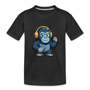 Gorilla Lustige Zeichentrickfigur Kopfhörer Musik - Kinder Premium Bio T-Shirt - Schwarz - Vorne