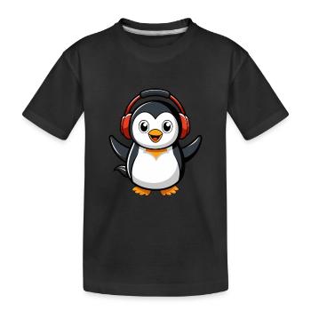 Pinguin Lustige Zeichentrickfigur Kopfhörermusik - Kinder Premium Bio T-Shirt - Schwarz - Vorne