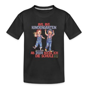 Bye bye Kindergarten ab 2024 rocke ich die Schule - Kinder Premium Bio T-Shirt - Schwarz - Vorne