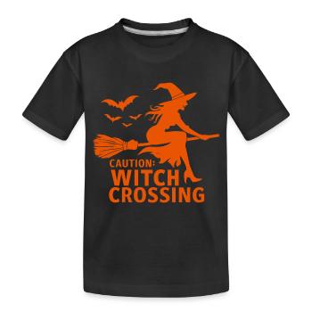 Balai de sorcière d’Halloween Attention sorcière Crossing - T-shirt bio Premium Enfant - noir - Devant
