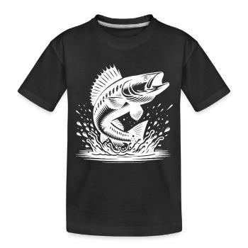 Springender Zander aus dem Wasser Splash - Kinder Premium Bio T-Shirt - Schwarz - Vorne