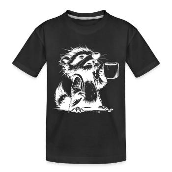Waschbär mit Kaffeetasse extrem müde Zeichnung - Kinder Premium Bio T-Shirt - Schwarz - Vorne
