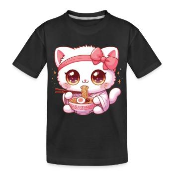 Chat blanc mignon mange des ramen anime cadeau kawaii - T-shirt bio Premium Enfant - noir - Devant