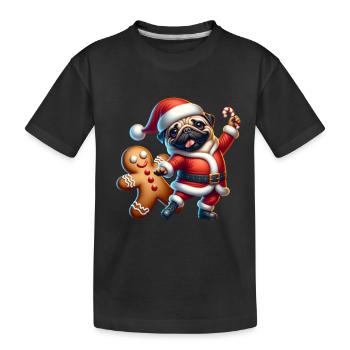 Mops Weihnachtsmann Lebkuchen - Kinder Premium Bio T-Shirt - Schwarz - Vorne