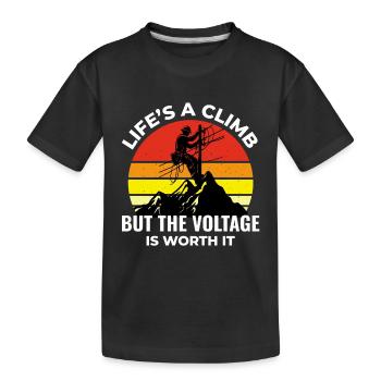 Lineman Voltage Climb Power Work Inspirational - Kids' Premium Organic T-Shirt - black - Front
