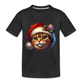 Cat Christmas Hat Winter - Kids' Premium Organic T-Shirt - black - Front