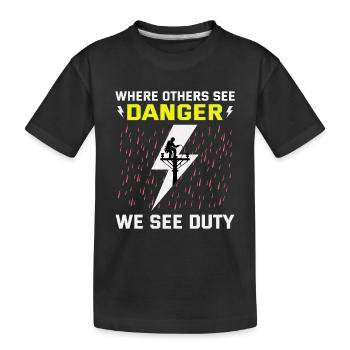 Lineman Duty Danger Brave Dedicated Hero - Kids' Premium Organic T-Shirt - black - Front