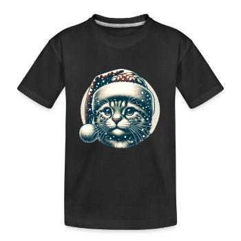 Chat de Noël Vintage Chute de neige - T-shirt bio Premium Enfant - noir - Devant
