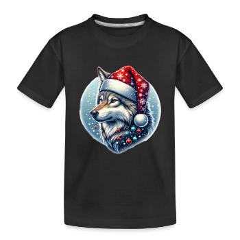 Weihnachts Wolf Weihnachtsmütze Schneebälle - Kinder Premium Bio T-Shirt - Schwarz - Vorne