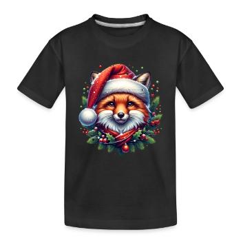 Christmas Fox Christmas Hat Snowballs - Kids' Premium Organic T-Shirt - black - Front