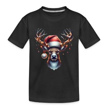 Rentier Lichterkette Weihnachtsmütze - Kinder Premium Bio T-Shirt - Schwarz - Vorne
