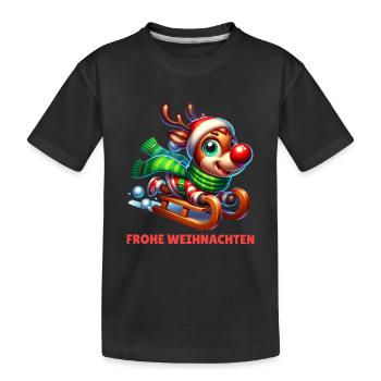 Frohe Weihnachten Rentier Schlitten - Kinder Premium Bio T-Shirt - Schwarz - Vorne