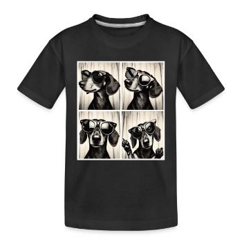 Bande photo rétro avec teckel et lunettes de soleil - T-shirt bio Premium Enfant - noir - Devant