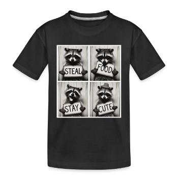 Funny Raccoon – Steal Food Stay Cute - Kids' Premium Organic T-Shirt - black - Front