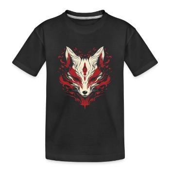 Japan Kitsune Fuchs Maske - Kinder Premium Bio T-Shirt - Schwarz - Vorne