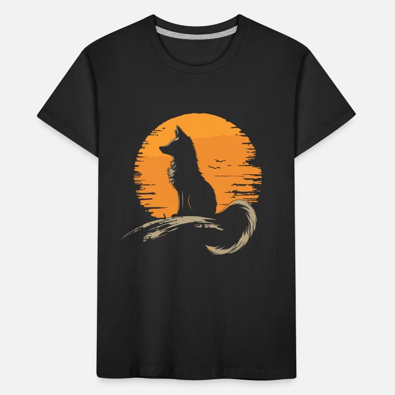 Silhouette de renard assis devant un soleil T-shirt bio Premium Enfant