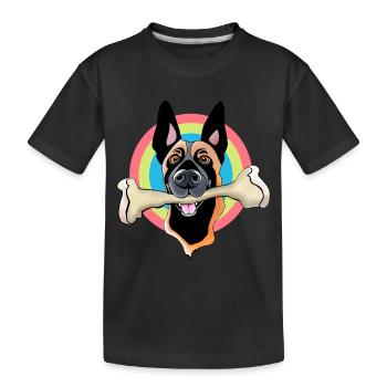Malinois with bone - Kids' Premium Organic T-Shirt - black - Front