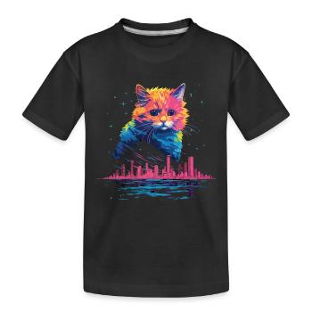 New York City, Cat, Meow, City, Skyline, America, USA - Kids' Premium Organic T-Shirt - black - Front