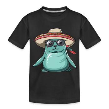 Seal Animal Funny Sombrero - Kids' Premium Organic T-Shirt - black - Front