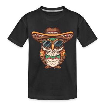 Eule Lustig Sombrero - Kinder Premium Bio T-Shirt - Schwarz - Vorne