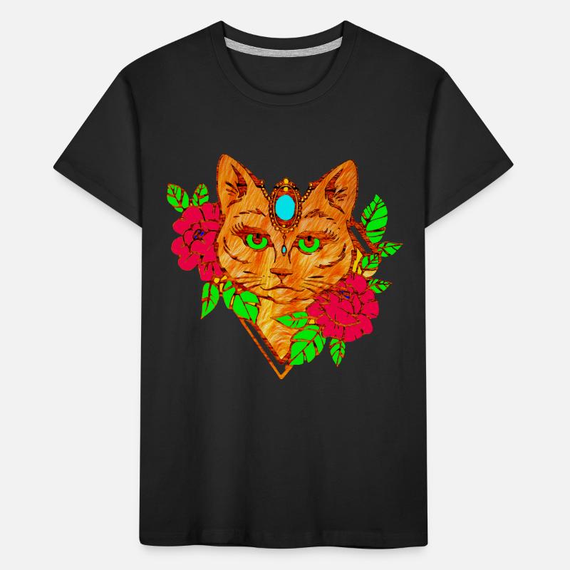 chat et fleurs T-shirt bio Premium Enfant