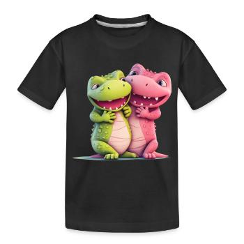 Niedlicher Dinosaurus kuschelt Paar Matching - Kinder Premium Bio T-Shirt - Schwarz - Vorne