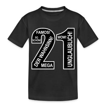 21. Geburtstag Wow Lustiges Motiv Nummer Ziffer 21 - Kinder Premium Bio T-Shirt - Schwarz - Vorne