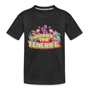 Tenerife Summer Flamingo Palms Beach Sea - Kids' Premium Organic T-Shirt - black - Front