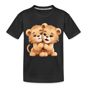 Netter Löwe kuschelt Tier Liebhaber - Kinder Premium Bio T-Shirt - Schwarz - Vorne