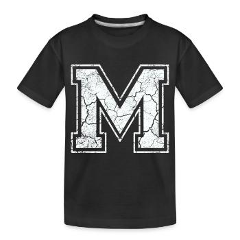 Letter of m in white in Used Look - Kids' Premium Organic T-Shirt - black - Front