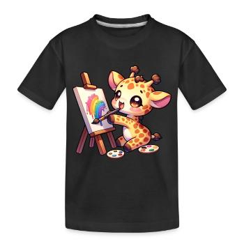 Giraffe Painting Long-necked Artist Kid's Shirt - Kids' Premium Organic T-Shirt - black - Front