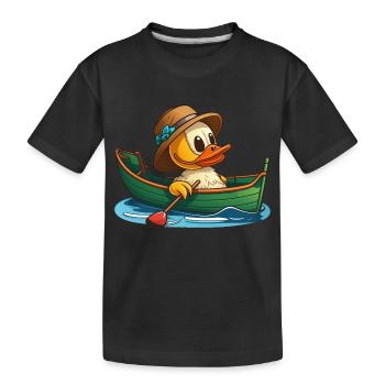 Canard mignon en bateau à rames avec chapeau d’été et fleur - T-shirt bio Premium Enfant - noir - Devant