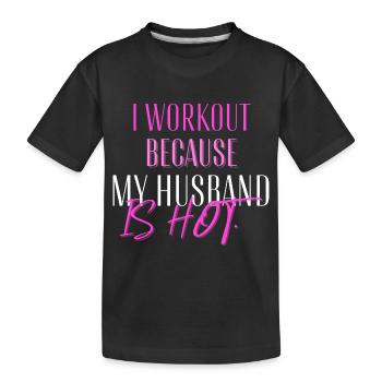 Ich trainiere, weil mein Mann heiß ist, lustige Fitness - Kinder Premium Bio T-Shirt - Schwarz - Vorne