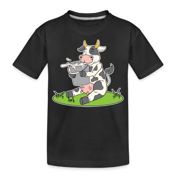 Funny cow with a bucket of milk sweet cow cow cows - Kids' Premium Organic T-Shirt - black - Front