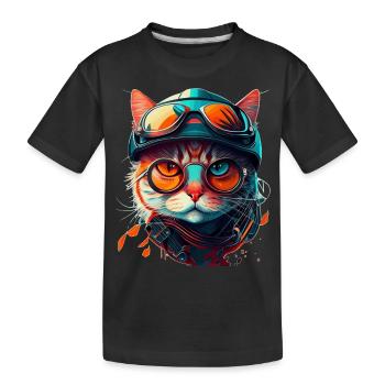 Getigertes Katzengesicht mit Style Sonnenbrille - Kinder Premium Bio T-Shirt - Schwarz - Vorne
