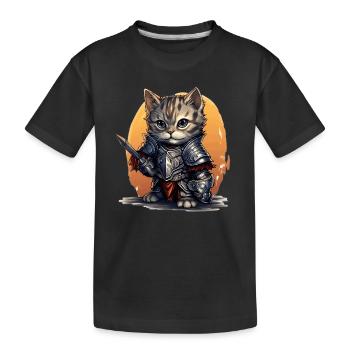 Chat en équipement de chevalier avec épée, AI Gene - T-shirt bio Premium Enfant - noir - Devant